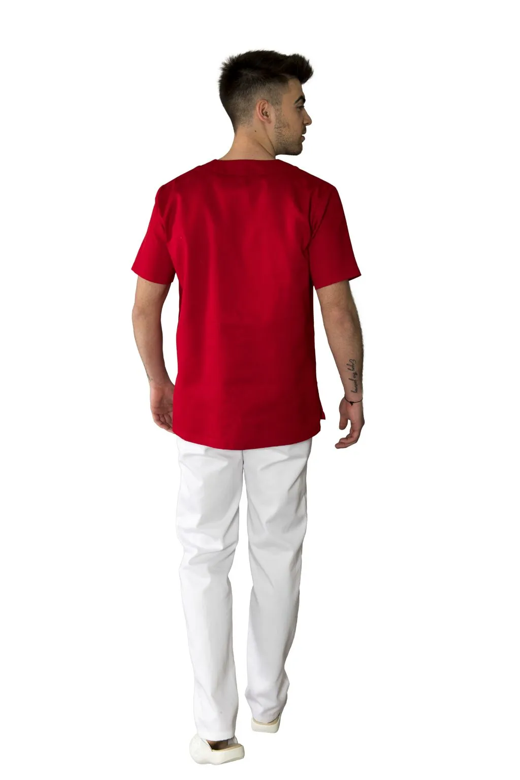 muska-radna-bluza-model-0082-straznja Muška radna bluza 0082 bijela – stražnji dio medicinske bluze kratkih rukava